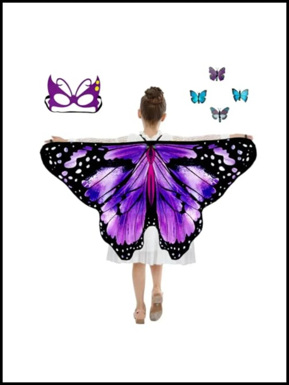 Kids Butterfly Fairy Wings Costume Set with Mask & Hair Clips, Dress Up Play,